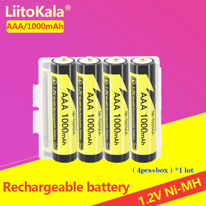 4 sztuk LiitoKala AAA 1000MAH/AA 2600MAH NiMH 1.2V akumulator nadaje się do zabawek myszy, z 1PC AAA/uchwyt baterii AA