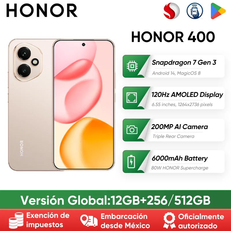 【2025 الوافدين الجدد】HONOR 400 5G الإصدار العالمي للهاتف الذكي بشاشة AMOLED مقاس 6.55 بوصة وكاميرا 200 ميجابكسل 6000 مللي أمبير في الساعة 100 وات SuperCharge OTG NFC