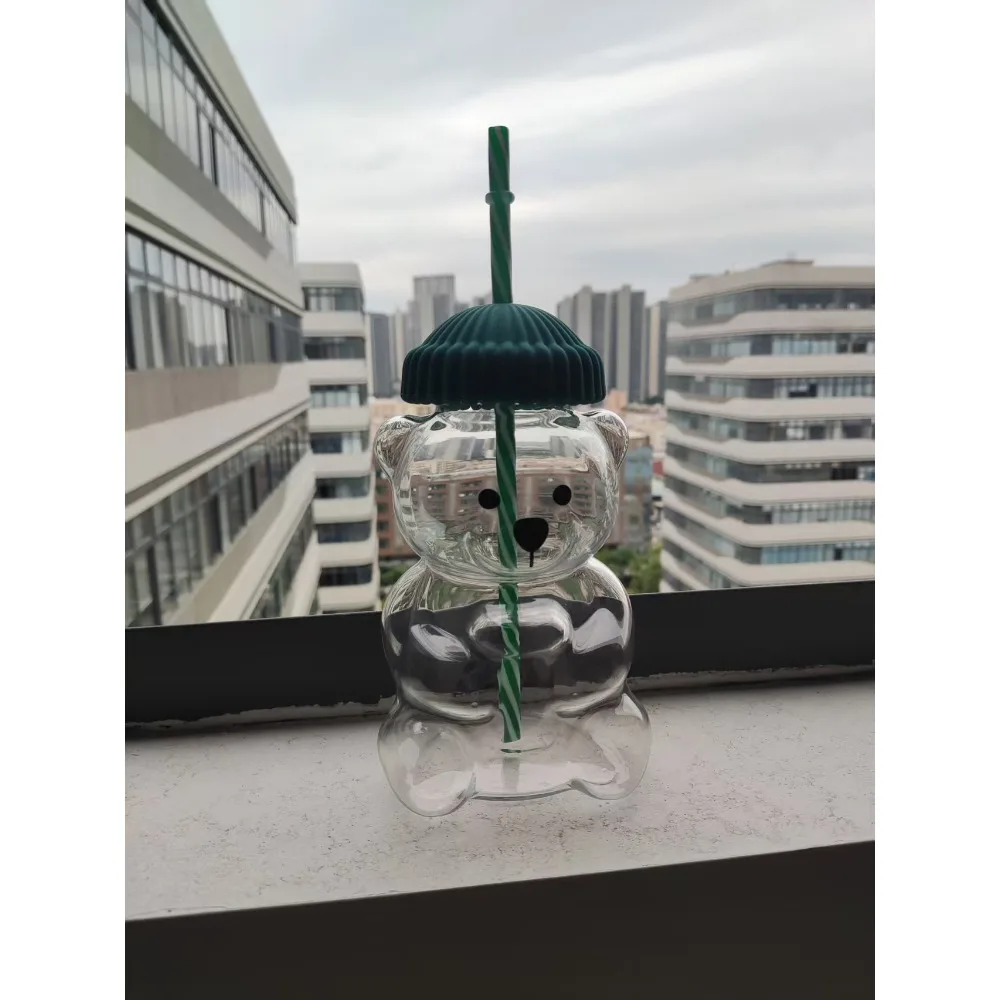 2025 nouvelle Taza de Oso Lindo, ustensiles durables et pratiques pour café, bière, vin et boissons à Cocktail, tasse en verre de paille d'ours mignon