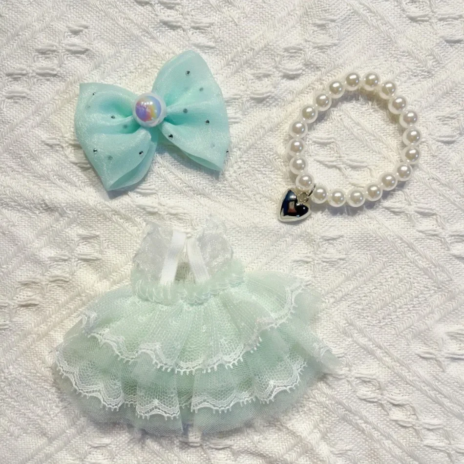 LLabubu Clothing Lace Tutu Dress Bow Hairpin Nabubu15/17cm Vinyl Plush Doll Clothes V1/V2/V3 Clothes Doll  Pear Necklace HP01