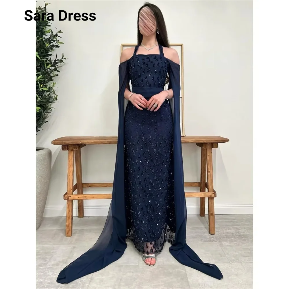 

Sara Custom Fishtail Blue Off-shoulder Embroidery Evening Dresses 2026 Luxury Woman Elegant Evening Dress for Event Party Women