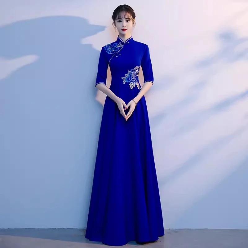 

Adult choir performance costumes female long skirt host student chorus folk song conductor costume Chinese style evening dress