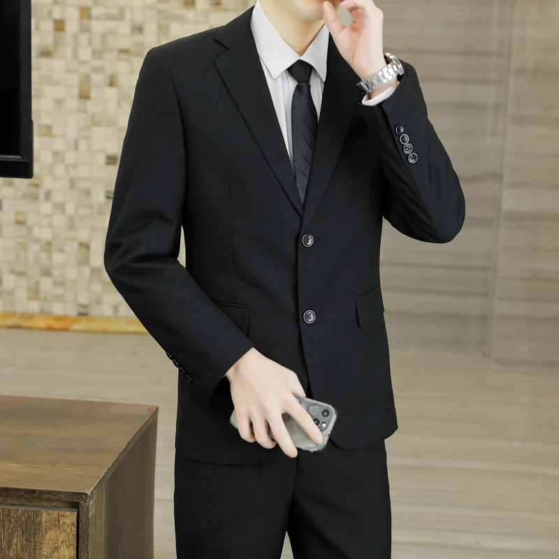 Garnitur męski (marynarka + spodnie) S-6XL, elegancki, na wesele, biznesowy, dopasowany, dla drużby, casualowy, dla prowadzącego, jednolity kolor, w stylu brytyjskim.