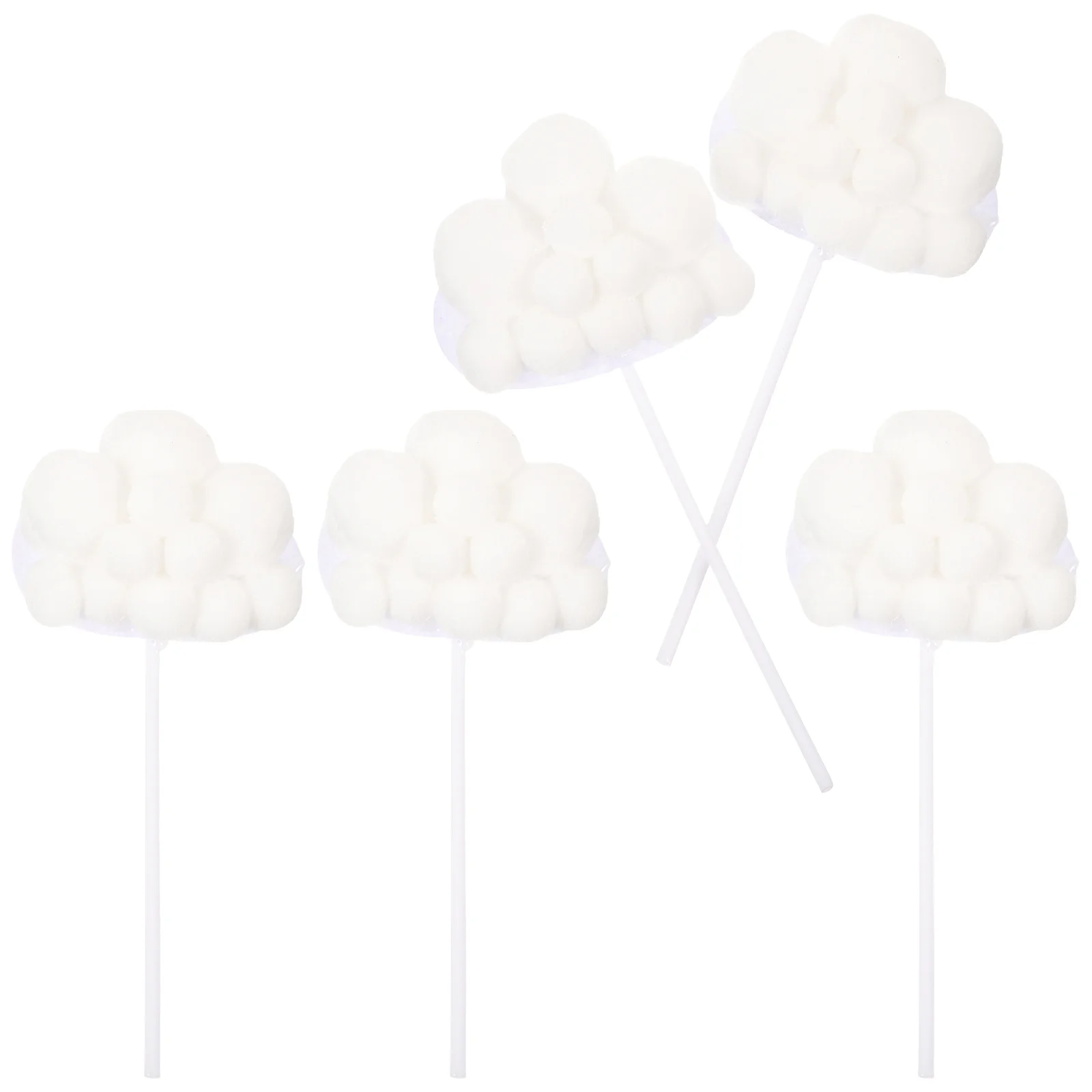 5pcs Handmade Woolen Yarn Ball Cloud Birthday Cupcake Toppers Party Cake Decoration (White)