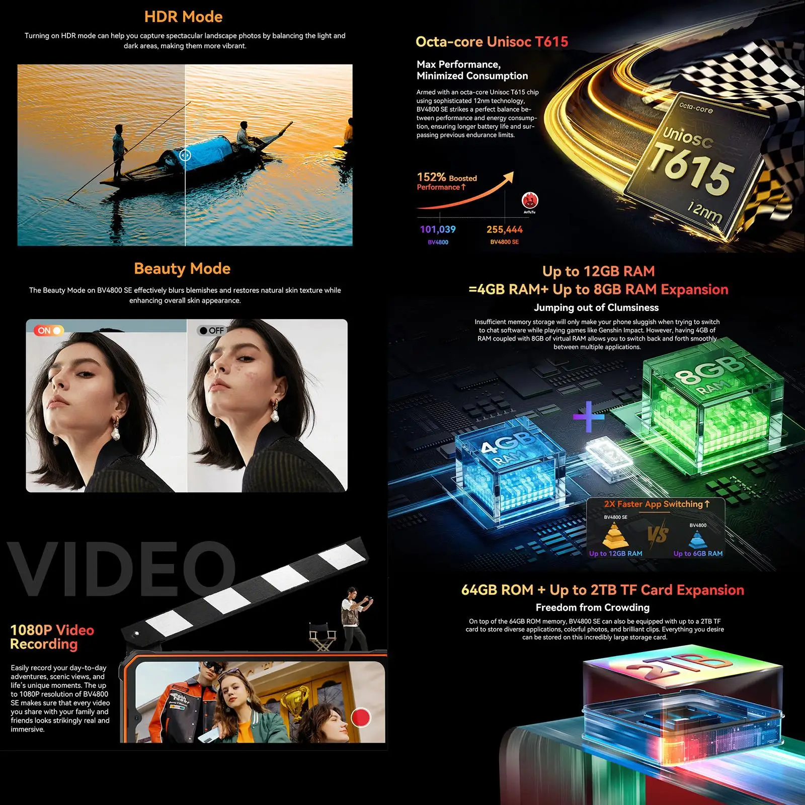Blackview BV4800 SE هاتف متين 4GB + 64GB 6.56 بوصة أندرويد 15 UMS9320E T615 ثماني النواة 5100mAh 4G NFC الهاتف الذكي #4