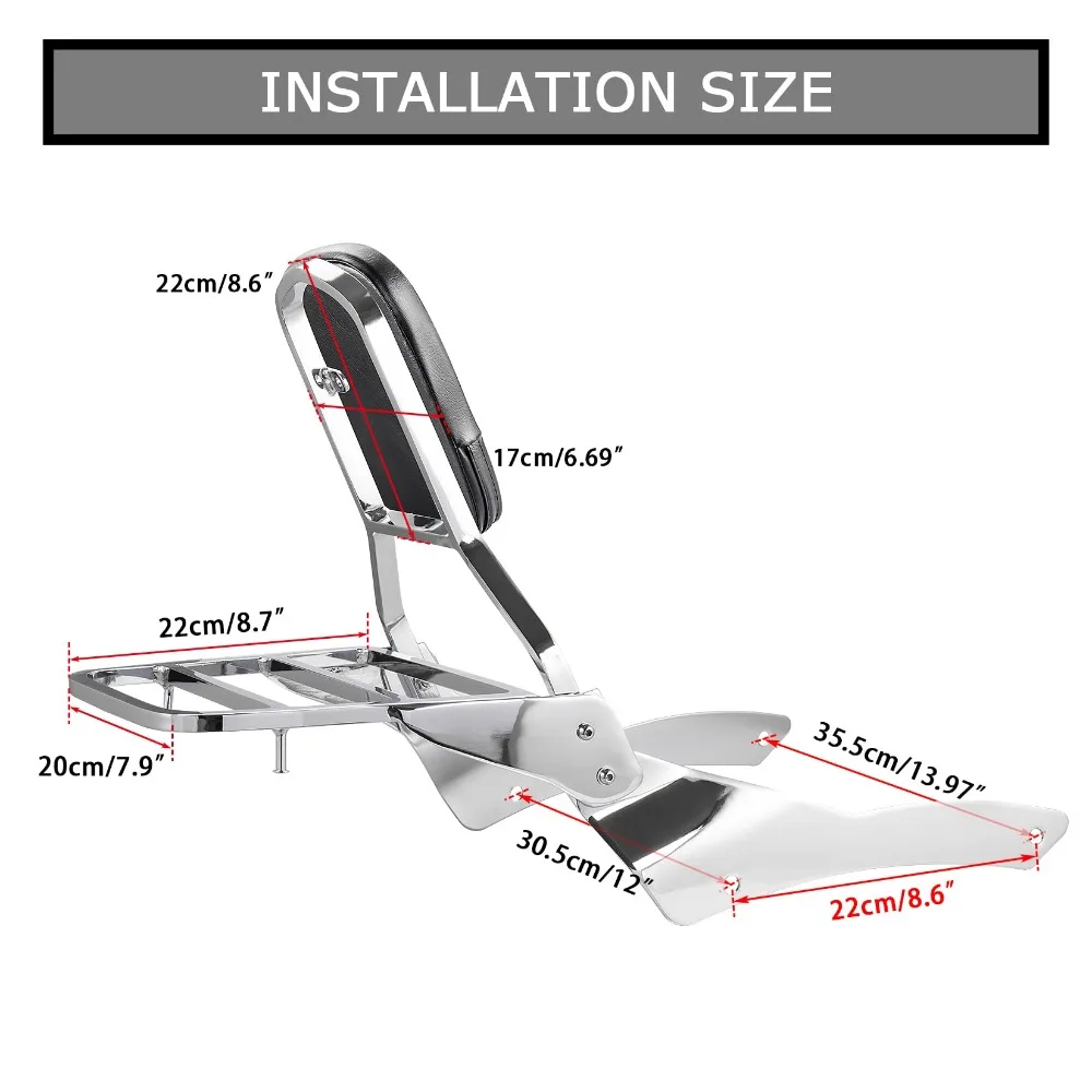 Motorcycle Backrest Sissy Bar with Luggage Rack Backrest Pad For Yamaha VStar Dragstar 400 650 1998-2018 XVS650A 1999