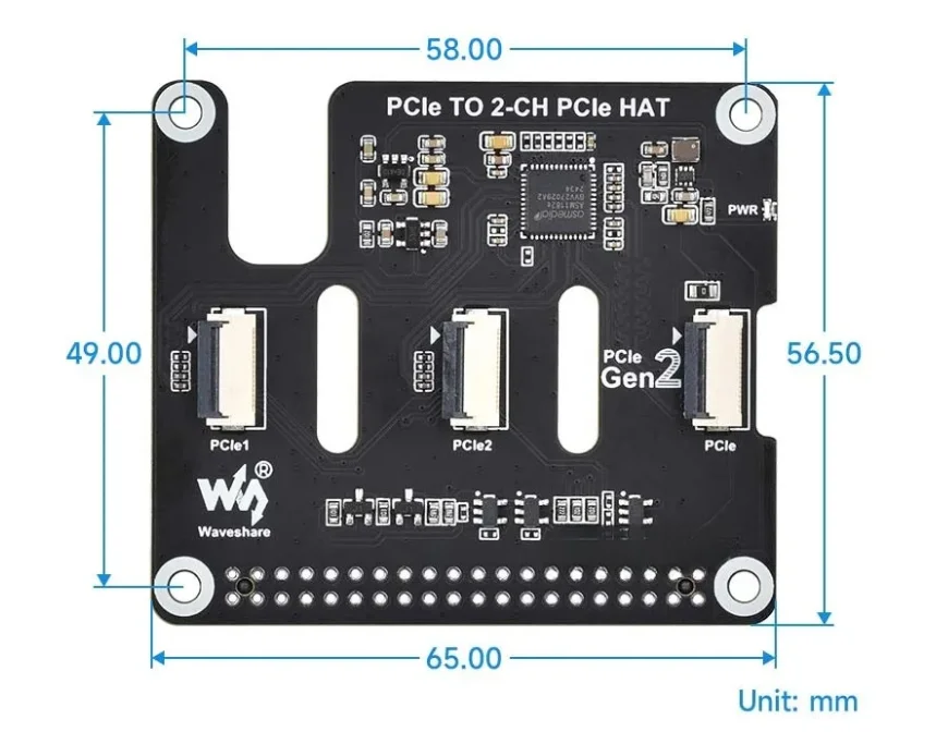 5  to 2-CH PCIe FFC Dual  HAT Expansion Board Pi5 Double 16PIN  interface can stack for 5