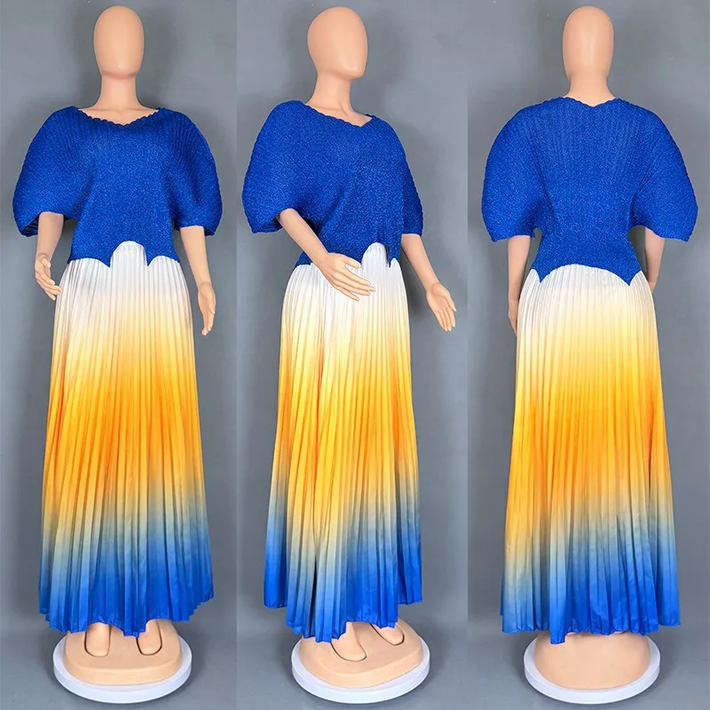 النساء حجم كبير التدرج اللون التنانير الطويلة وبلوزات مطوي 2 قطعة الزي الفاخرة دبي حفلة موسيقية 2025 عادية لمجموعات الموضة النسائية #4