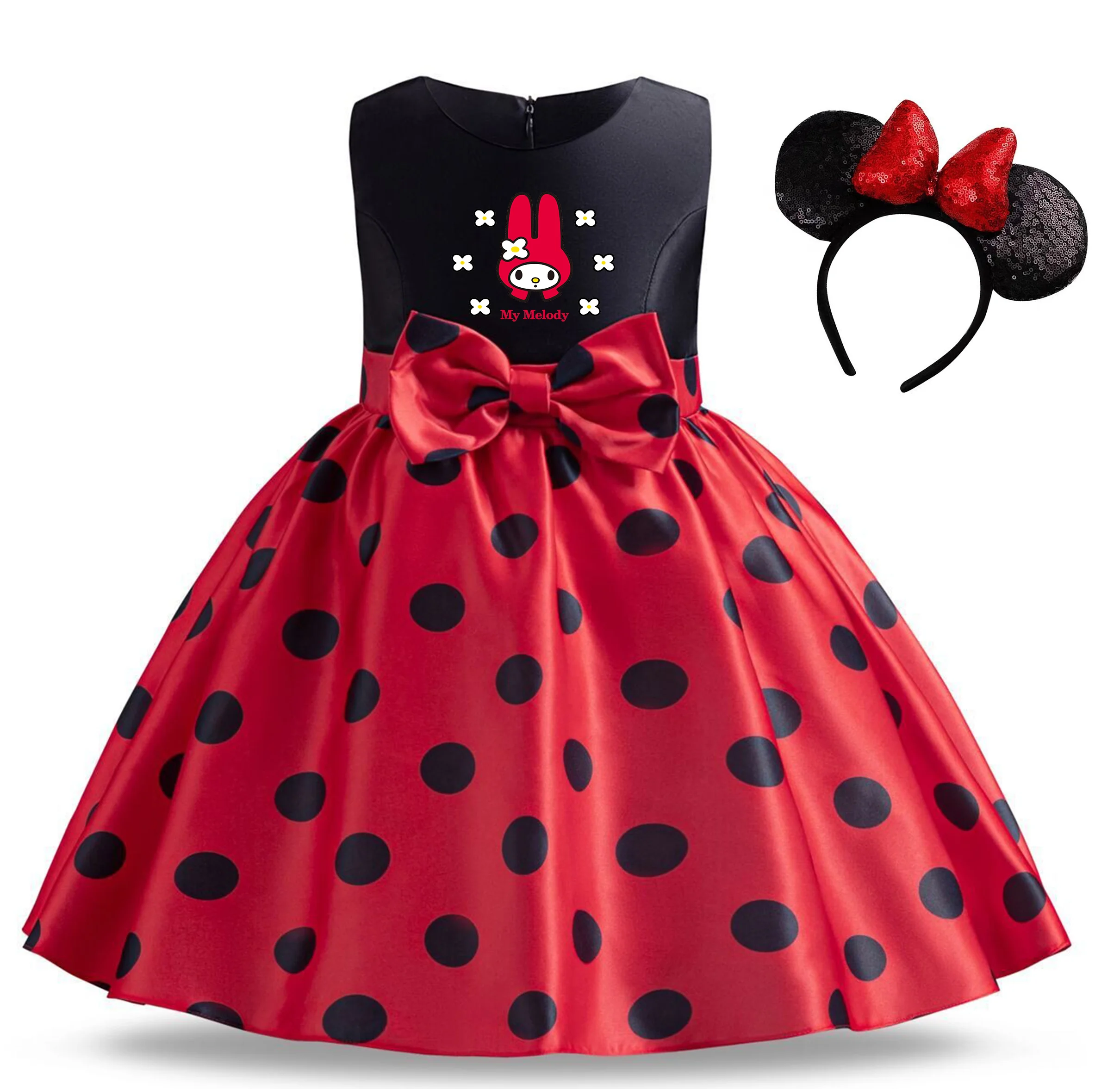 

My Melody Girl's Polka Dot Princess Dress Kids Sleeveless Puffy Dress Children Wedding Birthday Party Costume Formal Gown 3-8Y