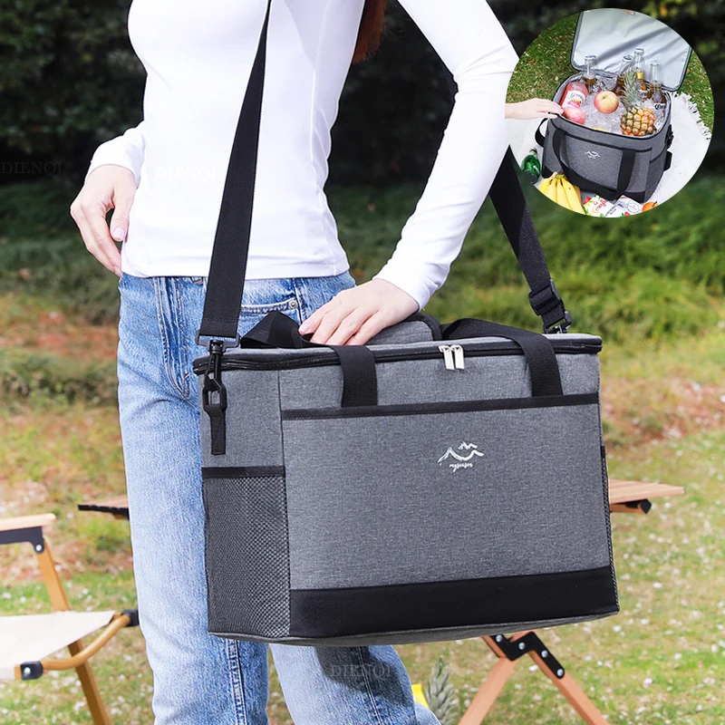 19L Portable Thermal Lunch Bag Food Box Durable Waterproof Cooler Ice Insulated Case Camping Oxford Dinner Shoulder Bags Icebox