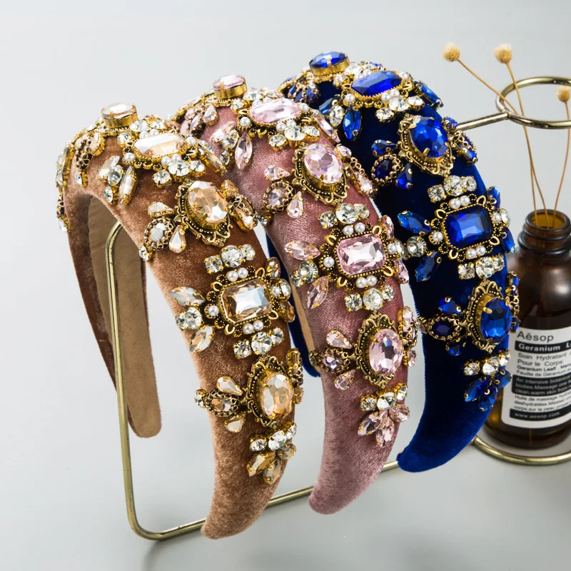 

Heming's new headband, wind-heavy craftsmanship, glass-inlaid diamond high cranial top sponge headband, retro high-end hair acce