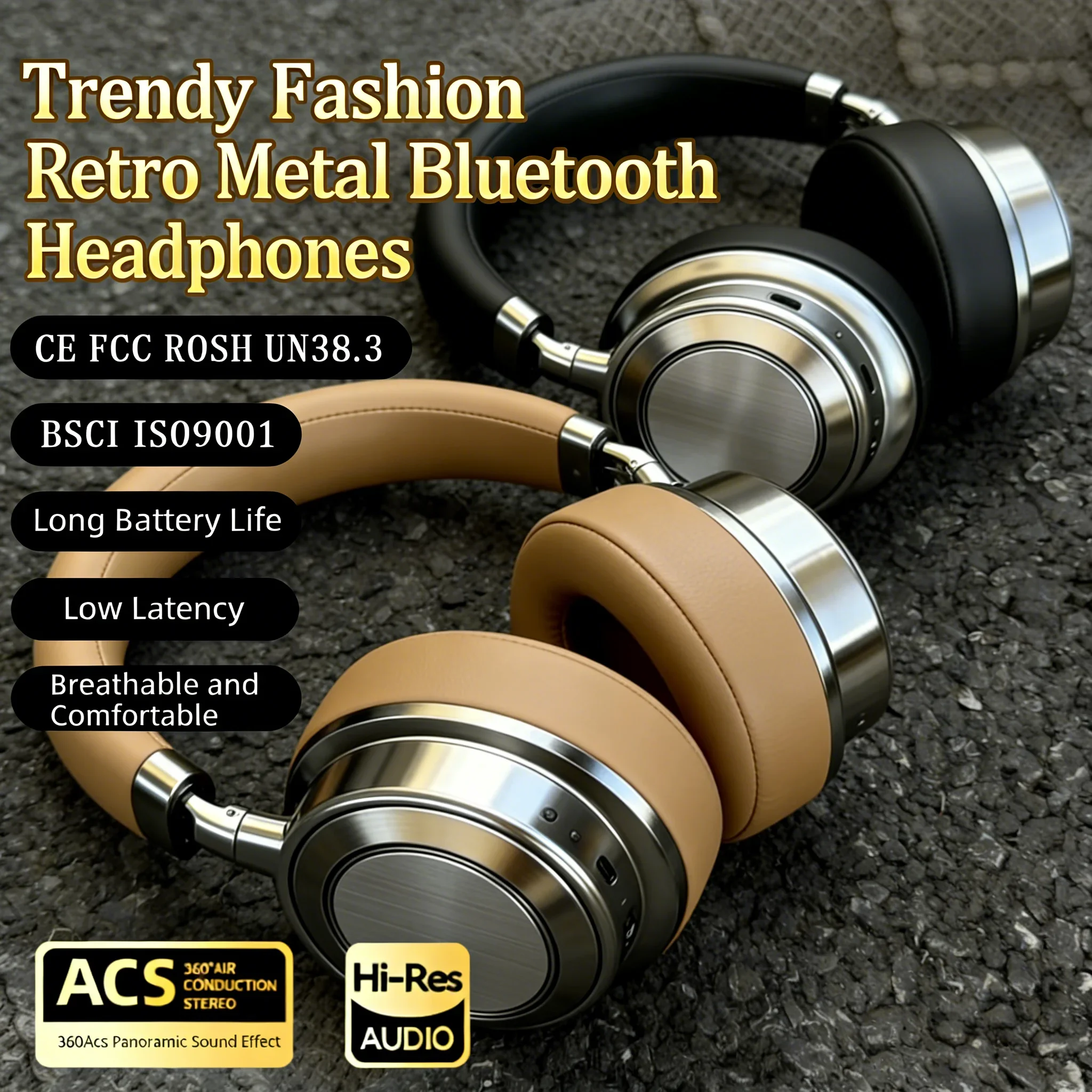 

Fashion Retro Metal CR-9 Head-Mounted Earphones Wired Wireless Bluetooth Dual-Mode HIFI Breathable Comfort For Music Game Sport