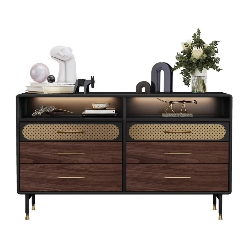 

uxury solid wood six-chest cabinet, bedroom drawer storage cabinet, modern simple living room, medieval storage TV cabinet