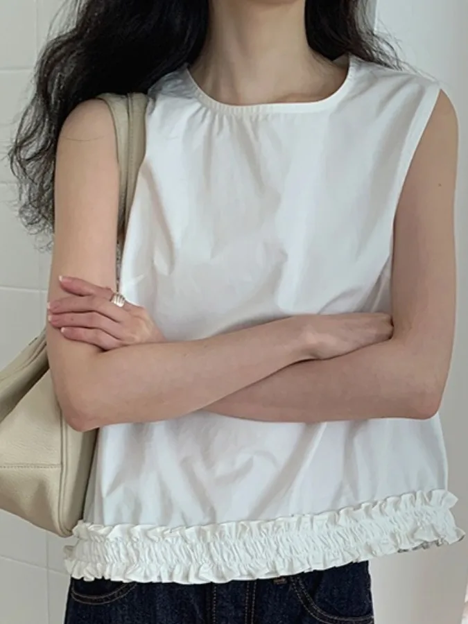 

Ele однотонная блузка irt, жилет, женский жилет с цветочным кружевом и подолом, универсальный летний новый модный топ