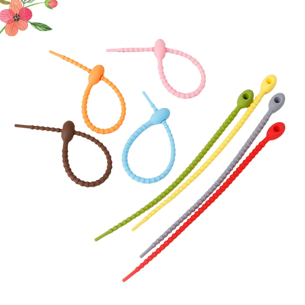 

20pcs Silicone Cable Ties Reusable Cord Organizer Wire Holder Earphone Fixer For Usb Cords Mixed Colors Self-Locking Portable