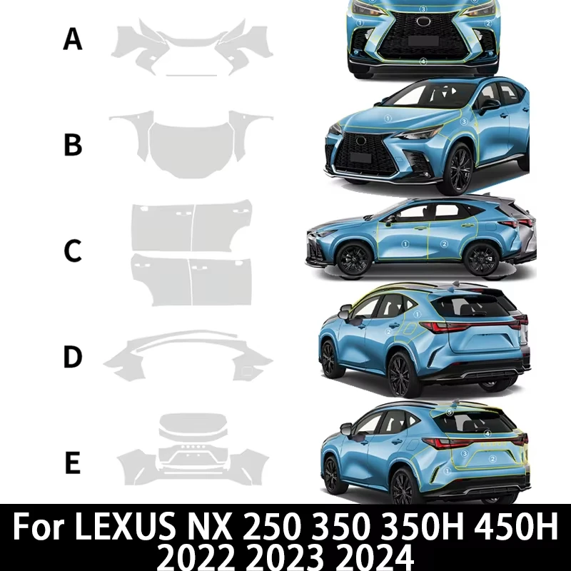 

Комплект прозрачной защитной пленки из ТПУ для Lexus NX 250 350 350H 450H 2022 2023 2024, предварительно вырезанная защитная пленка PPF от царапин для автомобильной краски