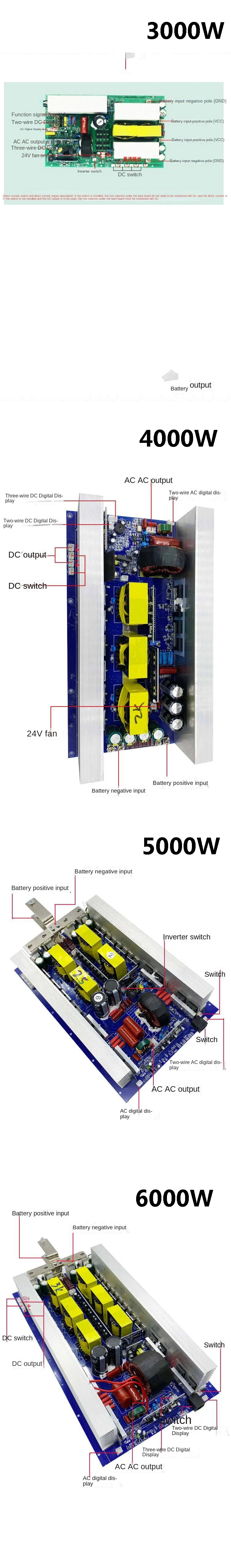Imagem -06 - Placa-mãe Pura 12v 24v do Inversor da Onda de Seno a 220v 50 60hz Placa Nua Armazenamento de Energia Integrado Máquina 600w 1600w 3000w 5000w