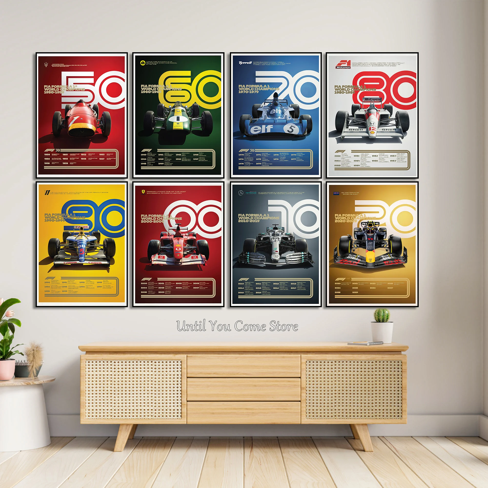 80 سنة الفورمولا واحد سيارة طبعة تذكارية ملصق طباعة قماش صور المنزل لغرفة المعيشة وغرفة النوم جدار ديكور بدون إطار #1