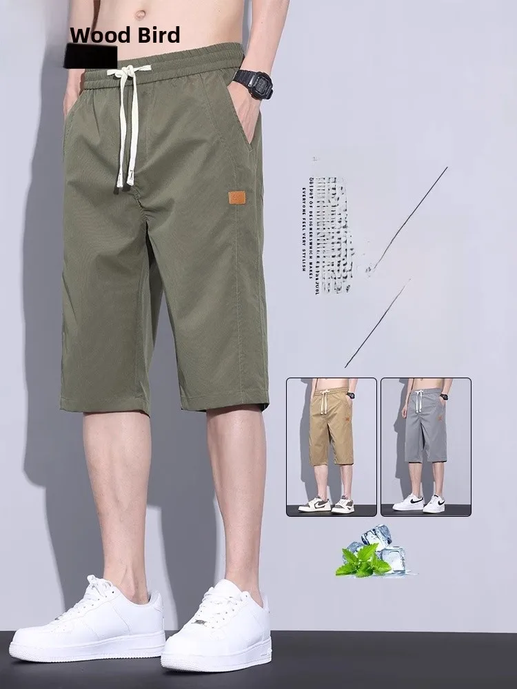 

Ice Silk Workwear orts Men's Summer Thin Straight Casual Seven-Foot Pants Loose Fit Comfortable Breathable Youthful Sle