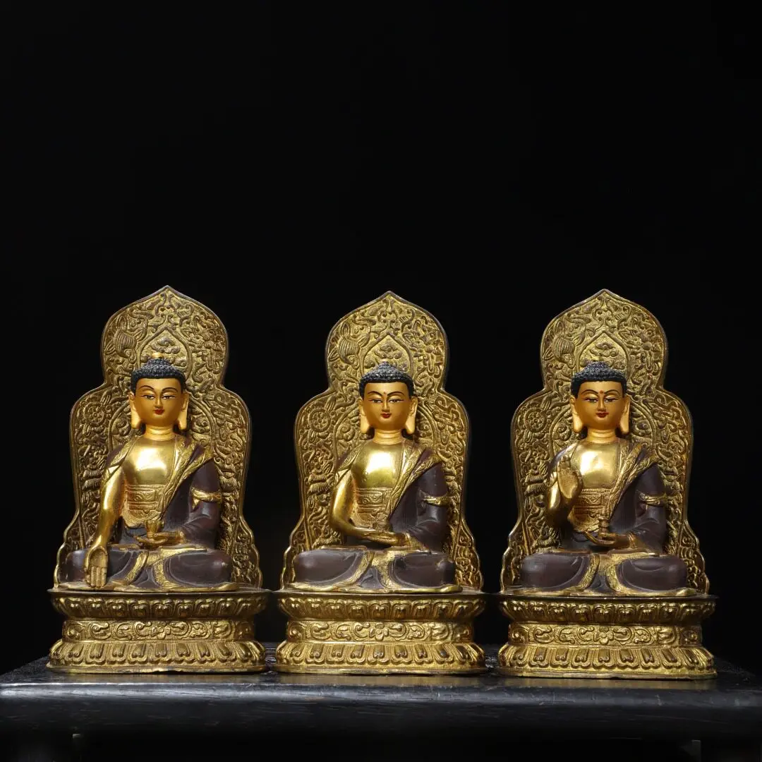 Pure Copper Shakyamuni Buddha Statue Backlight Aureole Home Altar Vintage Decoration Figurine Handmade