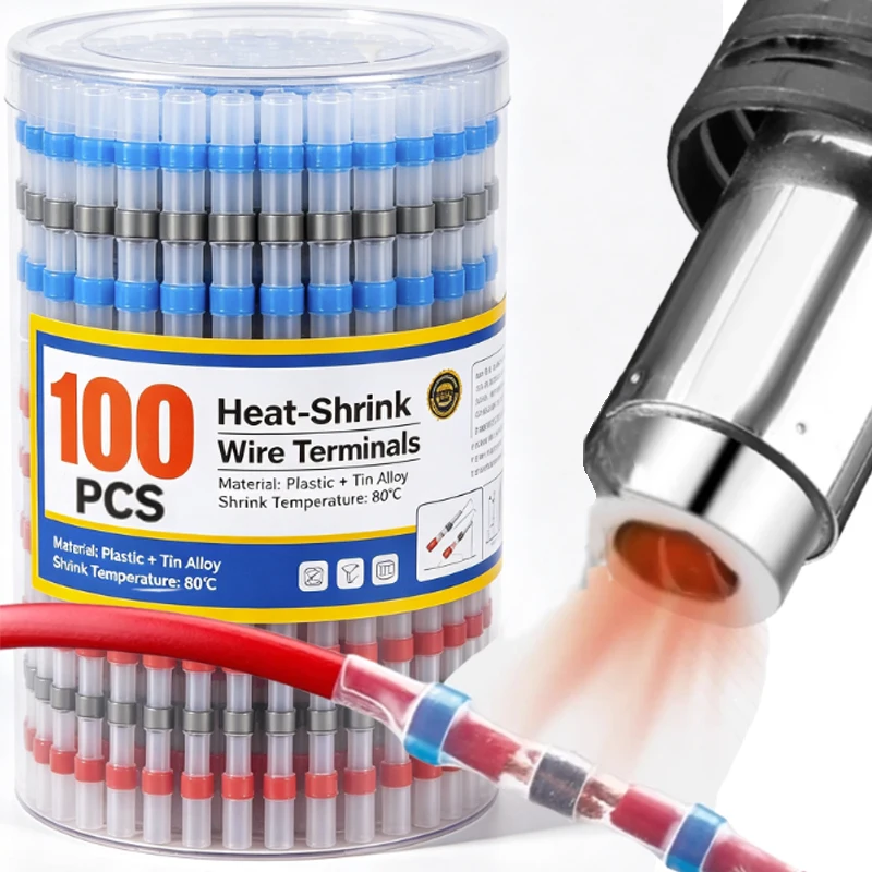 Heat Shrink Butt Crimp Terminals Waterproof Solder Seal Electrical Connectors Wire Cable Splice Kit Automotive Marine 10-100pcs