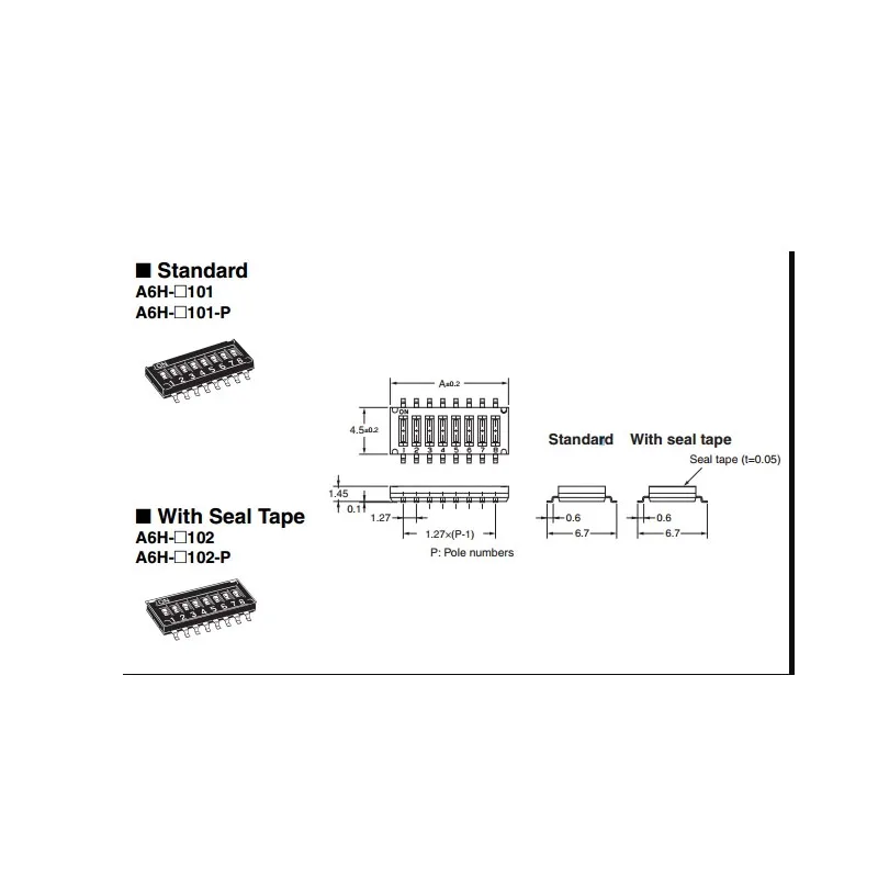 1 sztuk/partii importowane A6H-2102-PM miniaturowe przełączniki DIP 2 pozycje SMD 1.27 skok 2-kierunkowe kodowanie