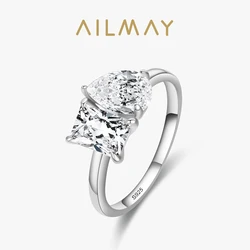 Ailmay-Quadrado Gota Forma Anéis para Mulheres, Prata Esterlina 925, Deslumbrante Jóias, Acessórios de Luxo Do Casamento, Moda Quadrada, Genuína