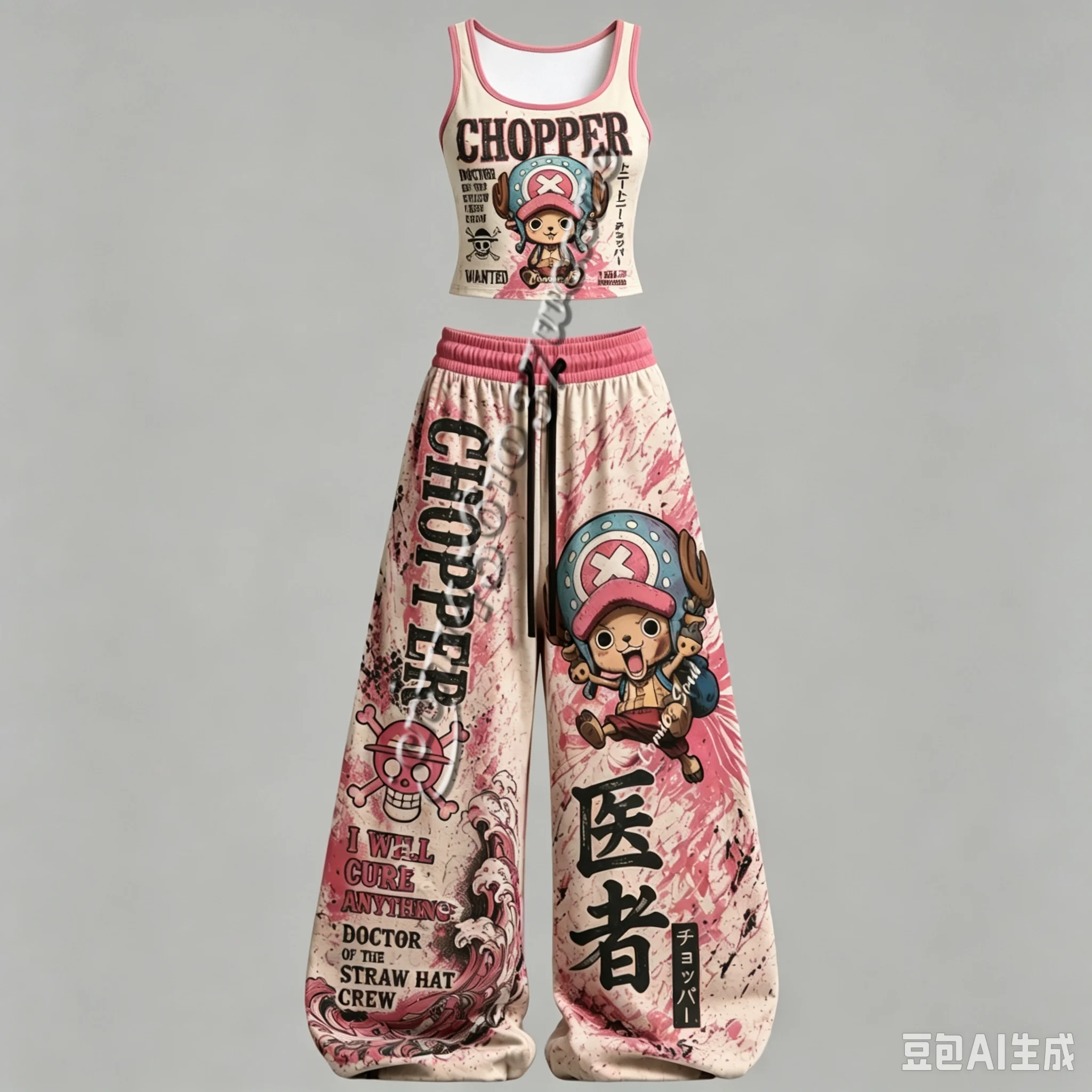 New One Piece Zoro Ace Robin Law Series Anime Character Tank Top Wide Leg Pants Set Unisex Anime 2 Piece Outfit FamilyMatching