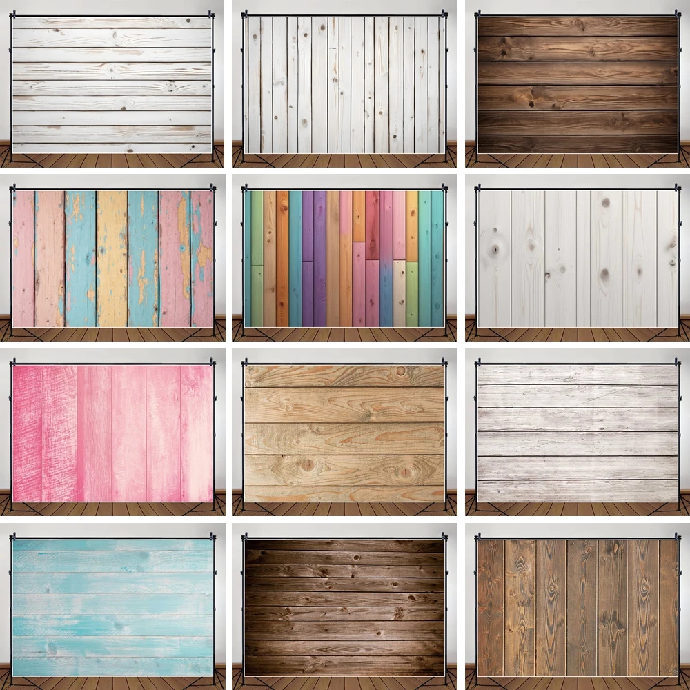 

MOON.QG Background White Blue Brown Wood Plank Board Floor Backdrop Wedding Party Wall Photographs Photo Shooting Accessories