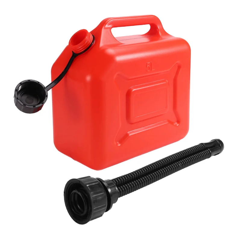 5L Car Fuel Tank Can Spare  Plastic Petrol Gas Container Anti-Static Fuel Carrier  With Pipe For Car