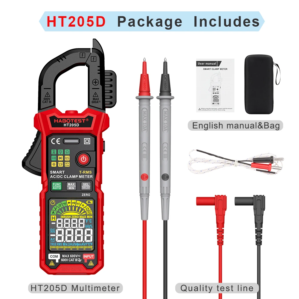 HT205D 6000 Counts Pengukur Arus Inrush Berkinerja Tinggi, Arus DC, Fungsi Zero, True RMS, Clamp Meter Digital Cerdas