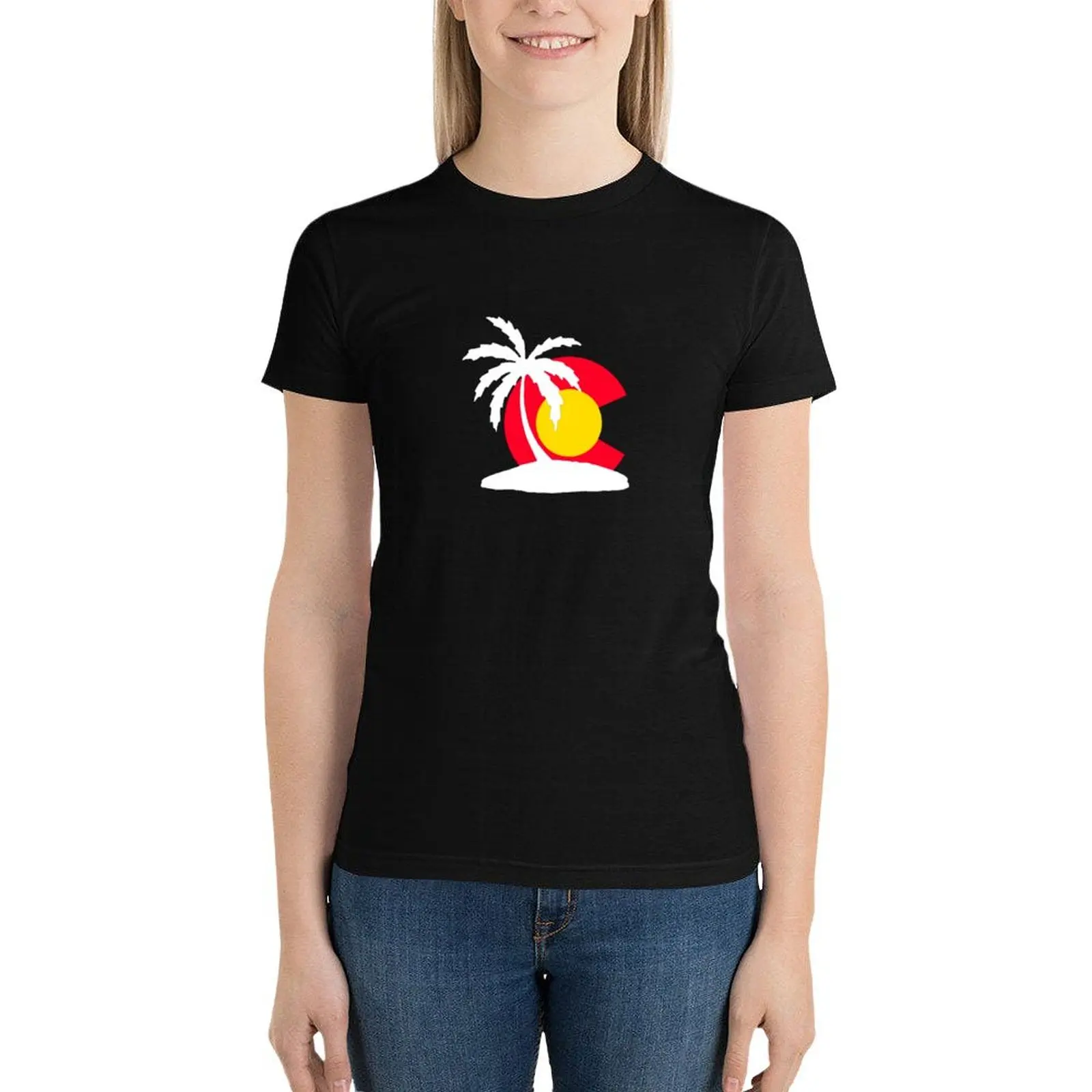 

Colorado FlagFlorida Palm Tree Sunset T-Shirt Short sleeve tee female tees Women t shirt