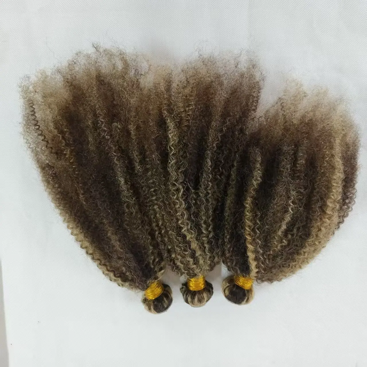 P4/27 Honey Blonde Kinky Curly Highlighted Human hair Fashion Daily Party Hair Wig for Women 3/4 Bundles Deals Human Hair Wefts
