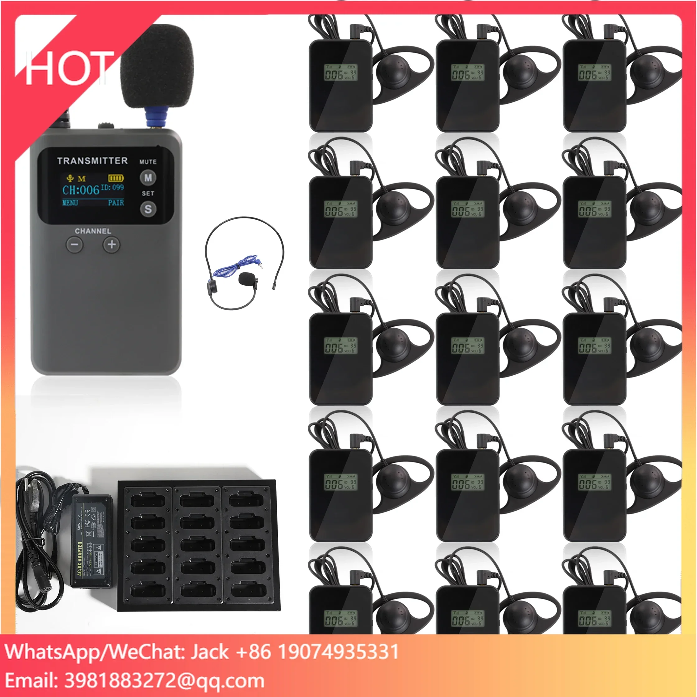 Wireless Audio Guide System 2.4G Long Battery Life 999 Channels Available Type-C Port For Tourism Visit Translation Conference