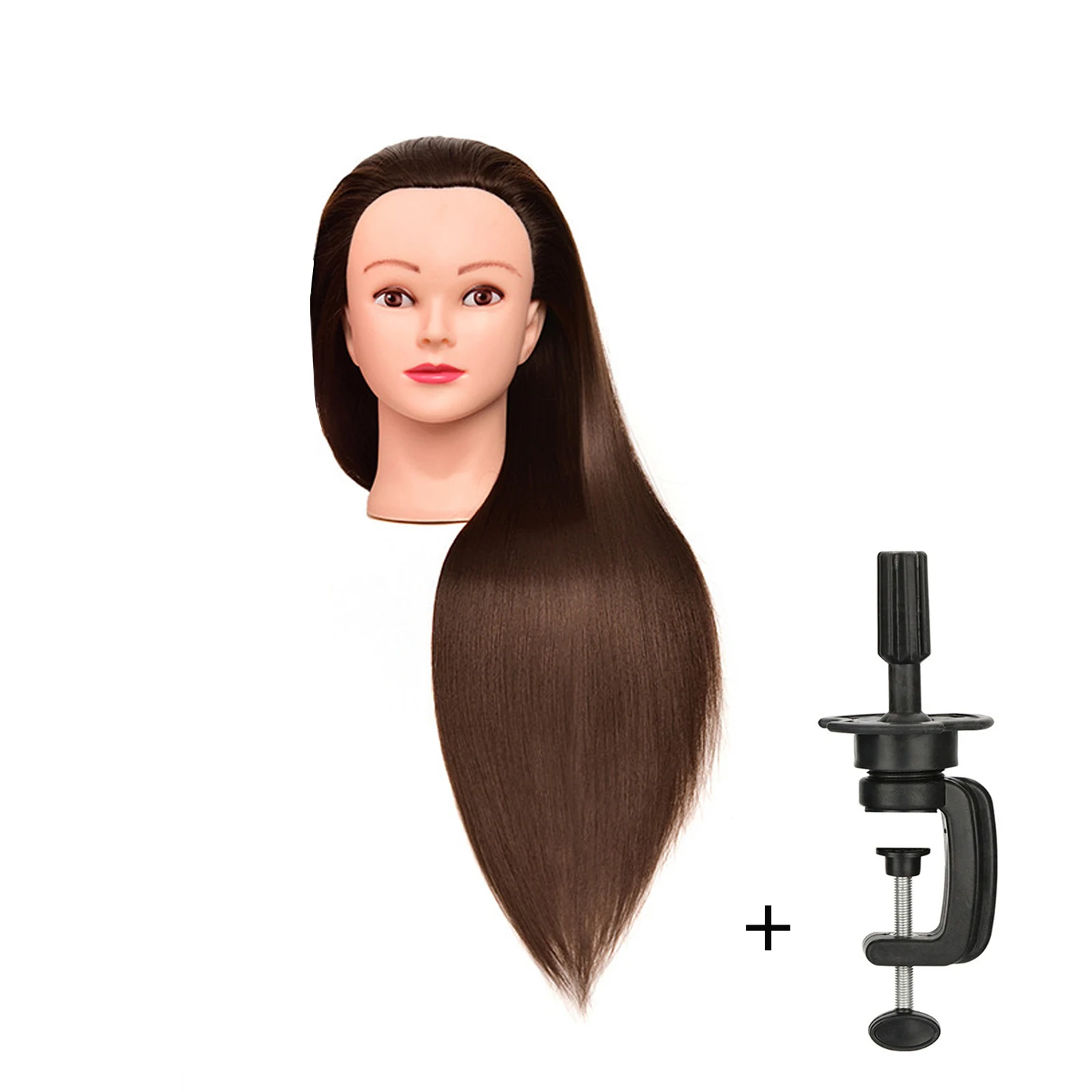 رأس دمية لتضفير عارضة أزياء لتصفيف الشعر 100% رأس تدريب لتصفيف الشعر الاصطناعي مع حامل ثلاثي القوائم للتجميل #5