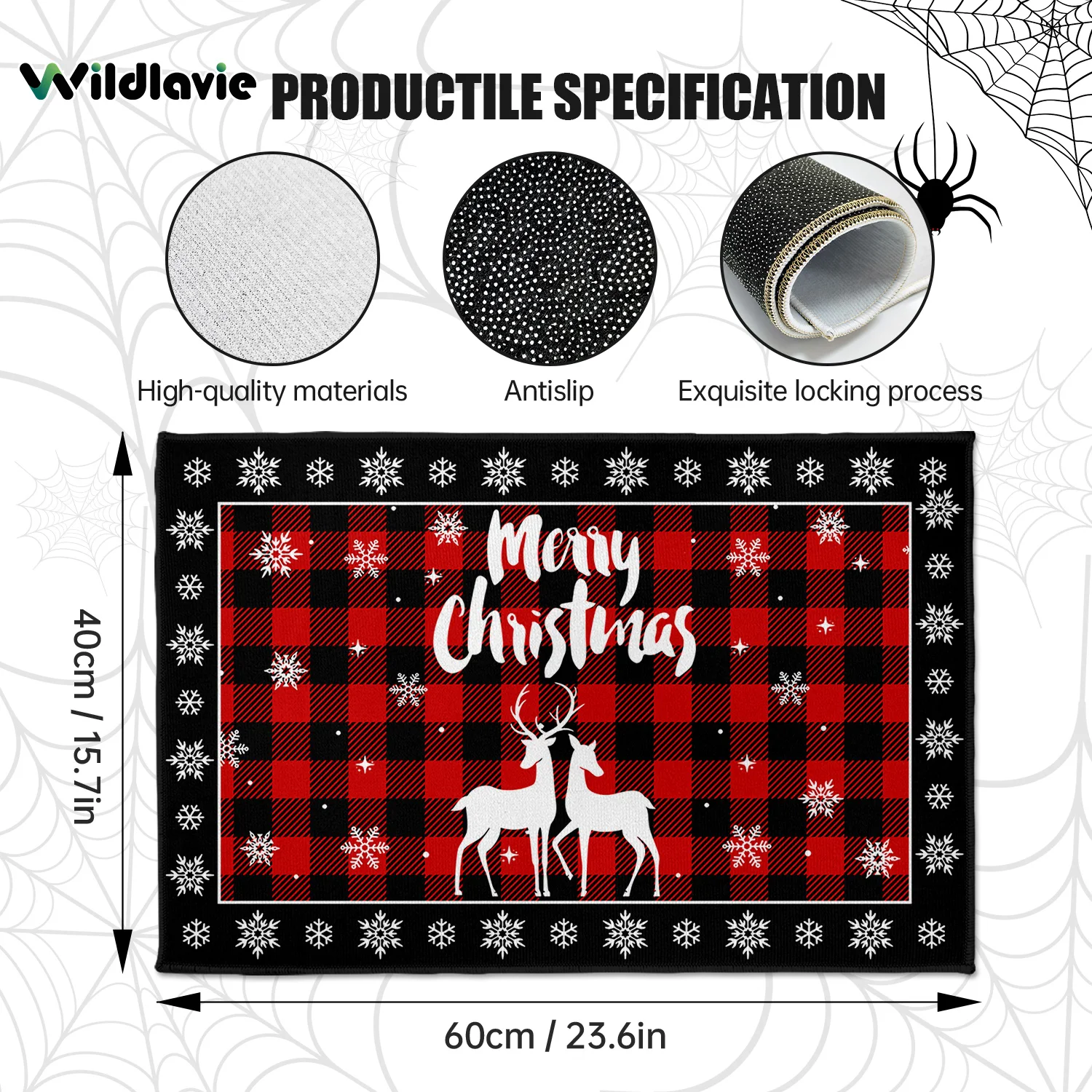 VIKAMA Tappeto zerbino natalizio a tema, tappeto ingresso soggiorno a quadretti rossi resistente all'usura, decorazione natalizia