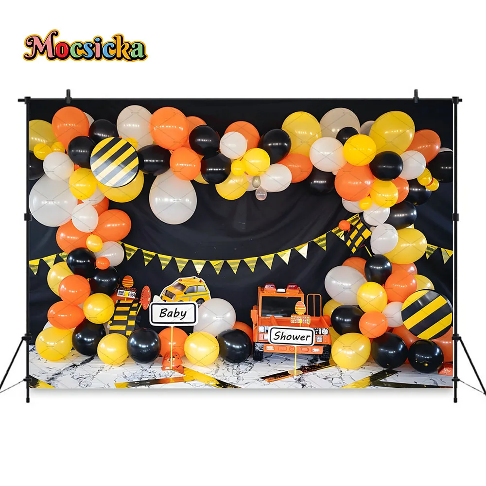 Архитектурная тема, фон для дня рождения для мальчика, желтая предупреждающая полоса, воздушный шар, фон, декор, детское шоу, торт, Smash, фотосессия
