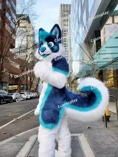 الأزرق الأبيض Fursuit أجش الثعلب الكلب زي التميمة هالوين عيد الميلاد حفلة تنكرية الحيوان شخصية كرتونية الزي البدلة
