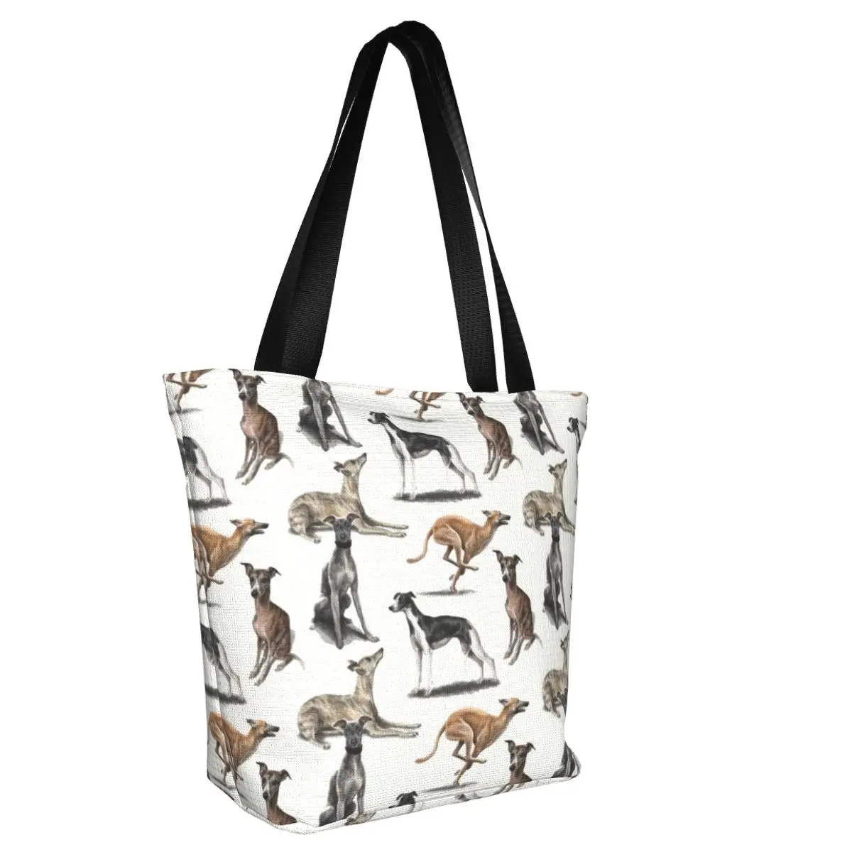 Custom Whippet ร้านขายของชํา Shopping Tote กระเป๋าผู้หญิงแฟชั่น Greyhound สุนัขผ้าใบไหล่กระเป๋านักช้อปกระเป๋าถือขนาดใหญ่