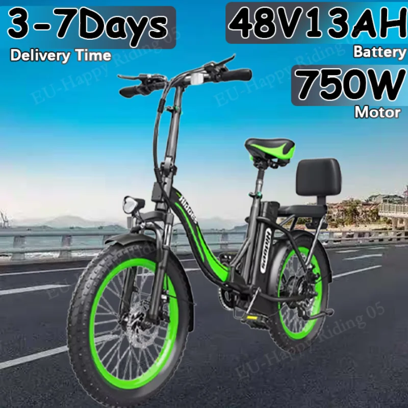 Vélo électrique pliable avec moteur sans balais, batterie à distance, pneus de 20 pouces, 750W, 48V,