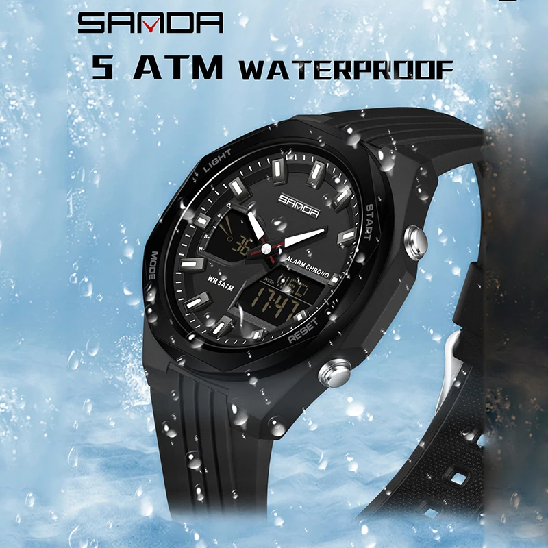 SANDA New Fashion Luxury Men's Electronic Quartz Watch Sports Multi Functional Waterproof LED Student Electronic Watch