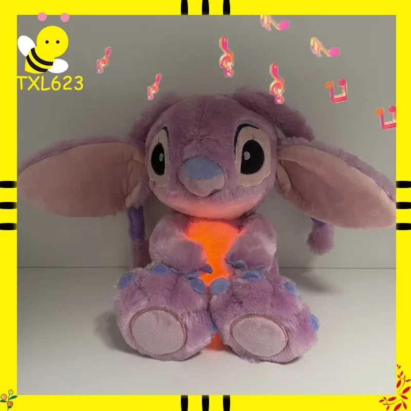 جديد 2026 ليلو وستيتش دمية قطيفة للأطفال الوردي غرزة تنفس لعبة Peluche مع الموسيقى والضوء Kawaii الطفل تهدئة وقت اللعب
