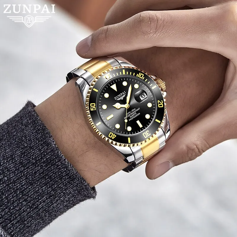 100%Original ZUNPAI Watch for Men Waterproof Sports Stainless Steel Diving Wristwatches 2022New Fashion Luxury TOP Brand