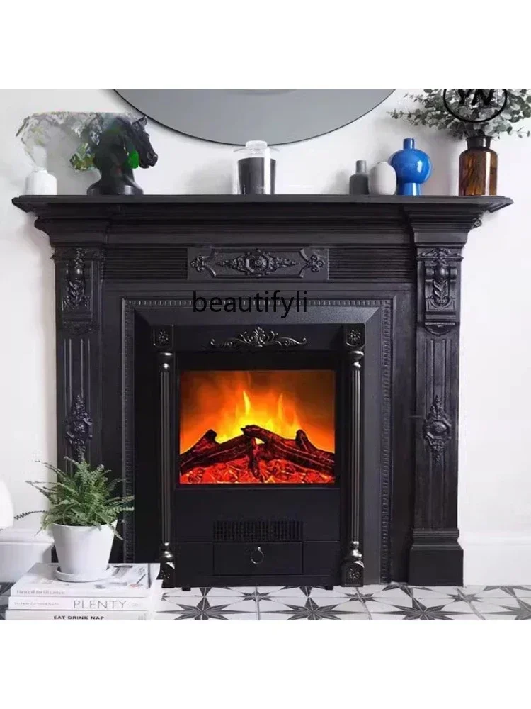

Solid Wood Household Background Wall Fireplace Rack European Living Room Entrance Shelf Fireplace