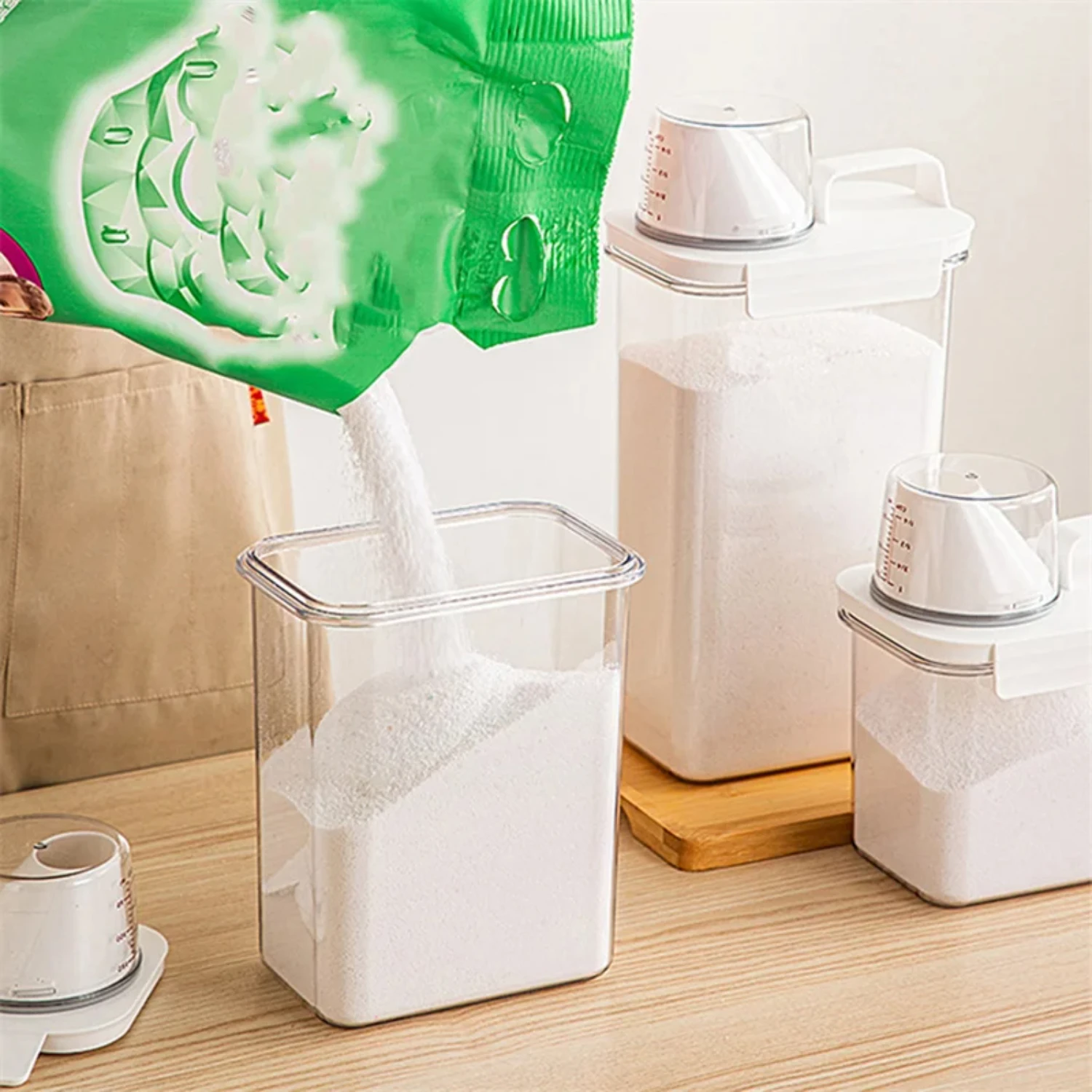 Laundry Detergent Powder  Box Clear Washing Powder Container With Lid And Handle Multipurpose Plastic Cereal Jar