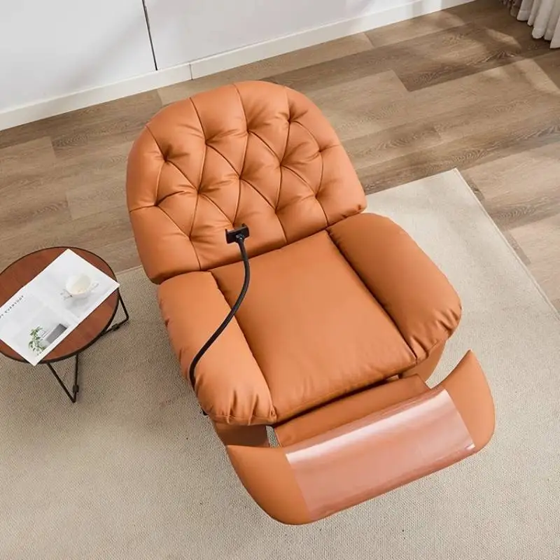 โซฟาปรับเอนไฟฟ้าขนาดเล็กสีเบจ โซฟาปรับเอนไฟฟ้ามัลติฟังก์ชั่นสไตล์มินิมอล โซฟาปรับเอนไฟฟ้าพร้อมระบบนวด เฟอร์นิเจอร์หรูหราสำหรับห้องนั่งเล่น