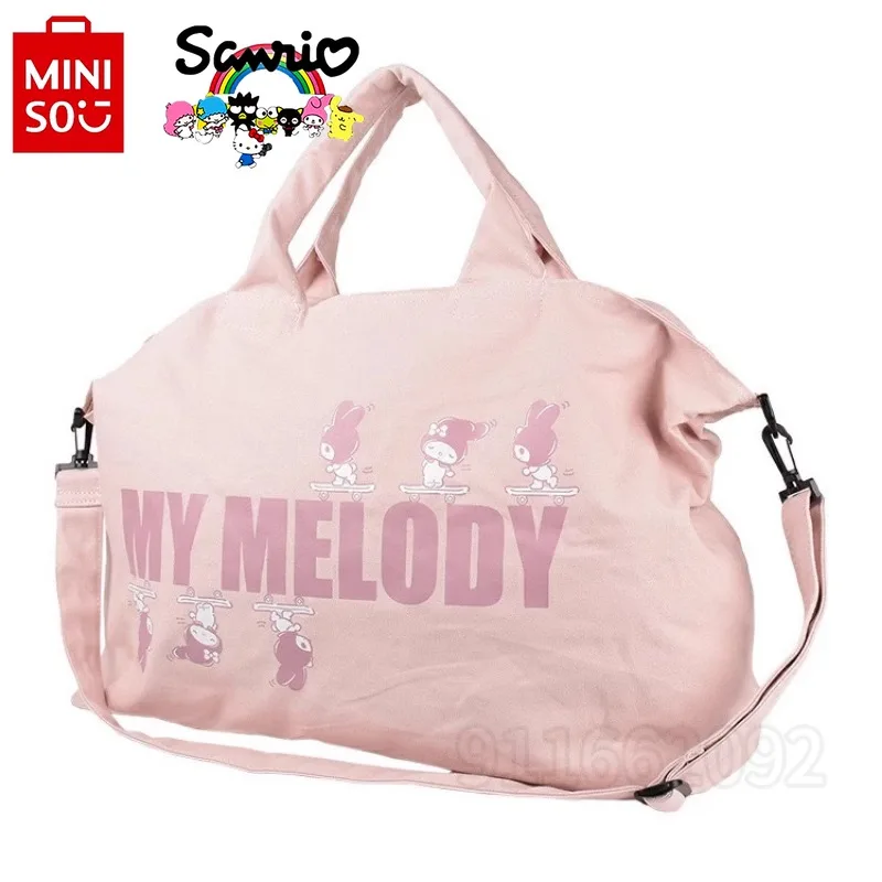 Miniso Kuromi 'S Nieuwe Reishandtas Cartoon Dames Reistas Canvas Met Grote Capaciteit Lichtgewicht Reisschouder Crossbody Tas