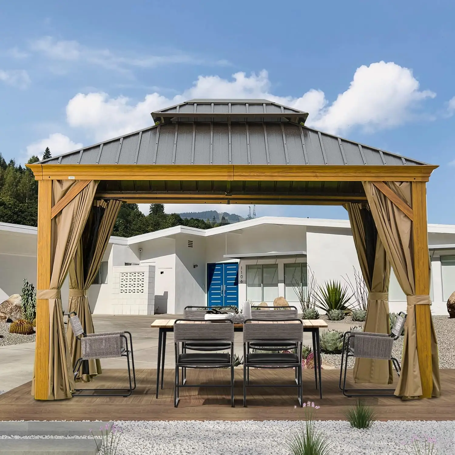

10x12 Hardtop Gazebo Aluminum Frame Galvanized Steel Double Roof Curtains Netting Patio Deck Backyard, Custom