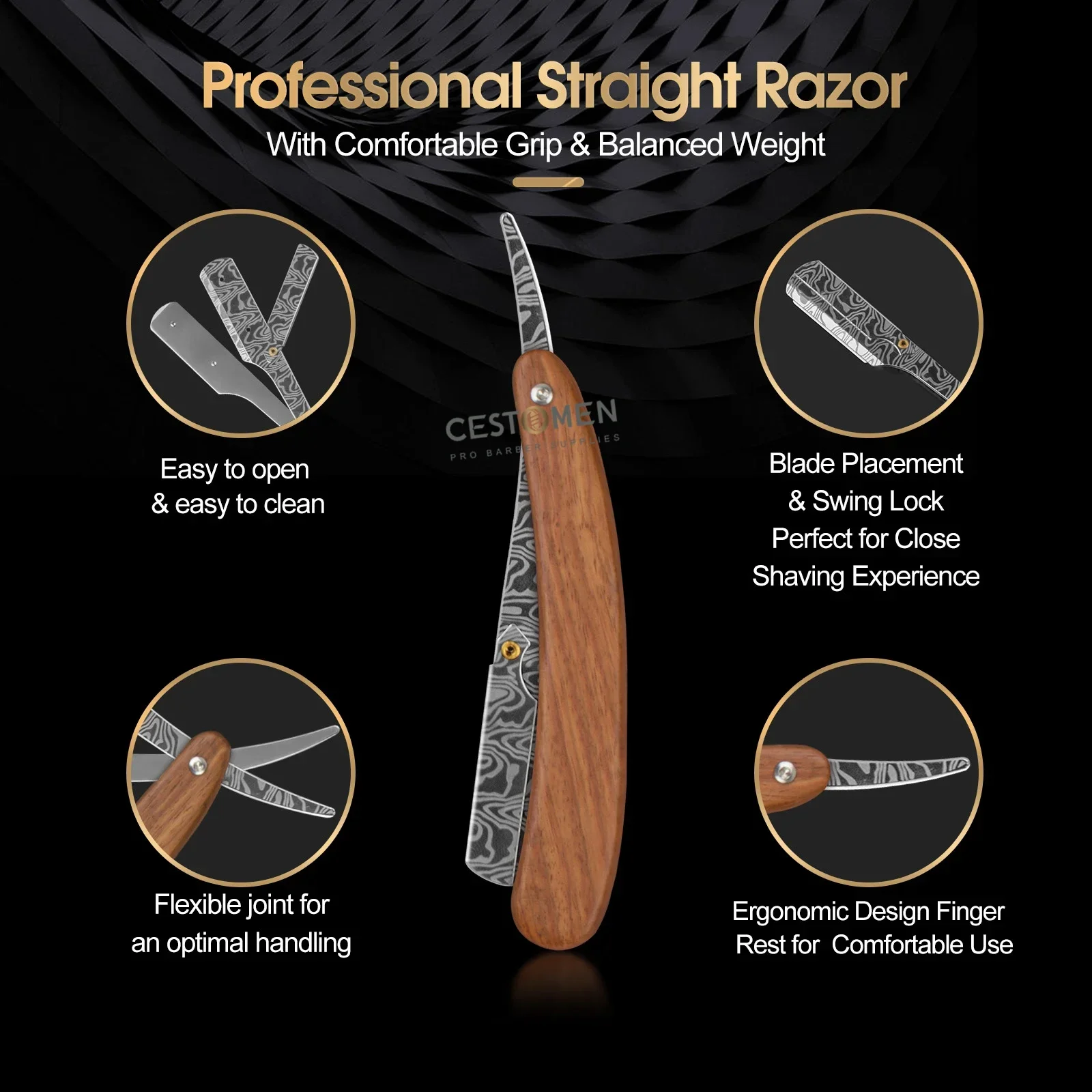 NEW Wooden Trimmer Manual Shaver Professional Straight Edge Stainless Steel Barber Razor Folding Shaving Blade Shave Beard Cut