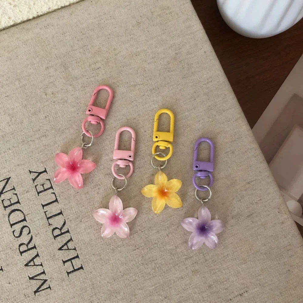Cute Sweet Colorful Flower Keychain Hanging Jewelry Pendant Rope Decoration Car Key Ring Resin Mini Keychain Student